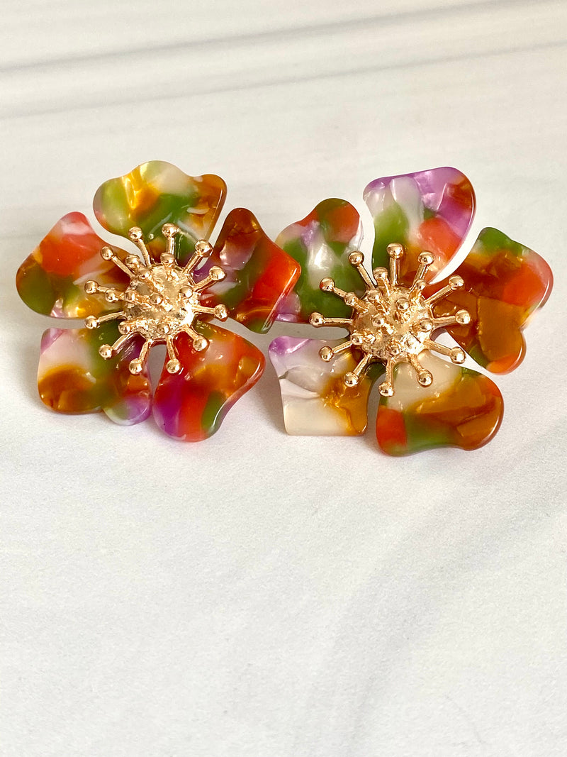 Flower Acetate Button Earrings, Joel handmade