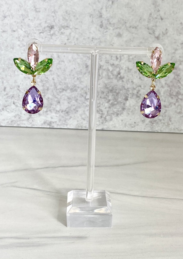 Flower Drop Pastel Glass Earrings pURPLE, pINK, gREEN