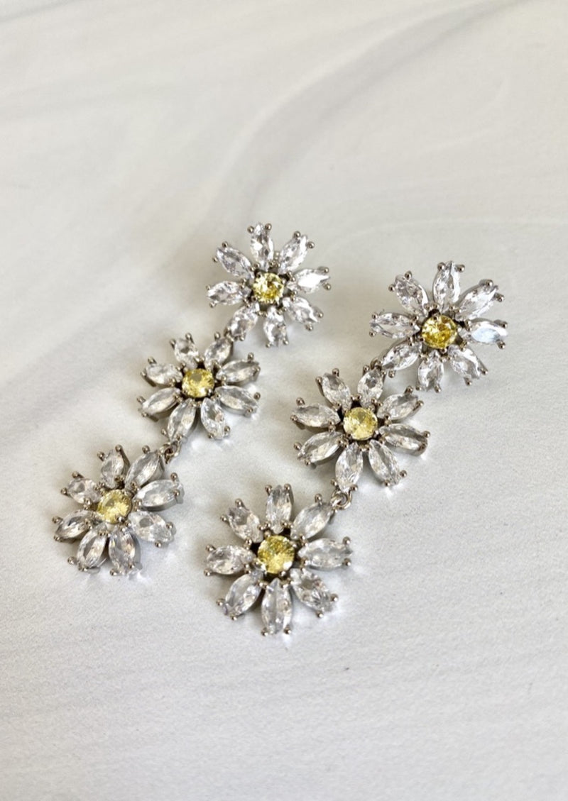 Daisy Crystal Statement Drop Dangling Earring, Silver Tone JoEl handmade