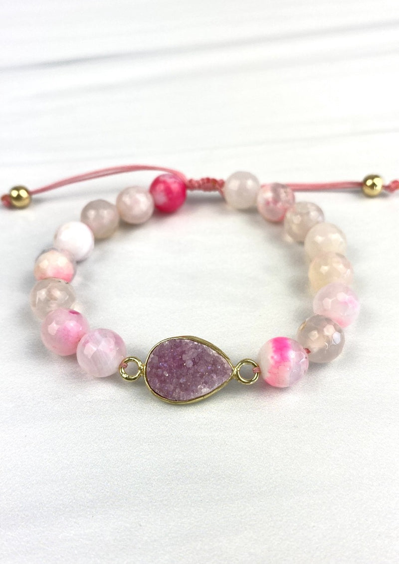 "Candy Collection" Pink Faceted Agate Gemstone with simulated Druzy Motif Joel Handmade