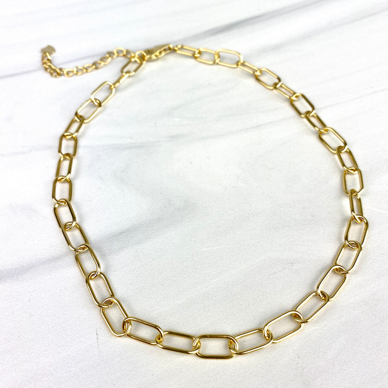Sterling Silver 14K Gold Platted Oval Chain Link Choker necklace adjustable