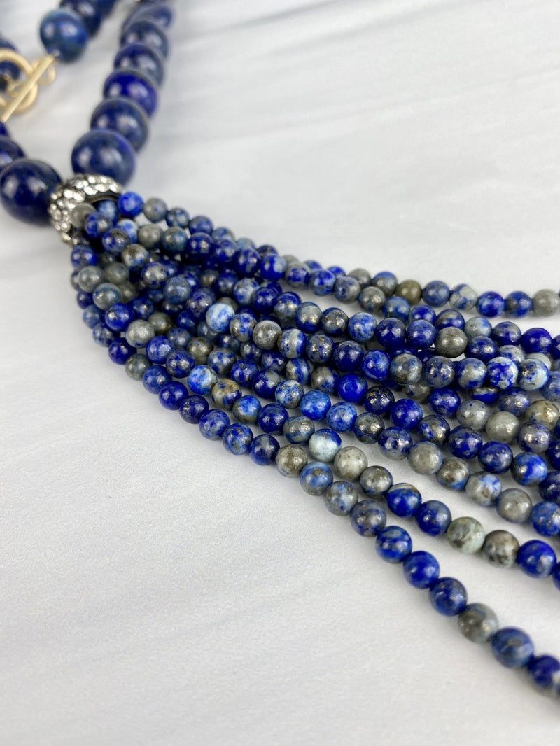 Joel Handmade Lapis Lazuli Necklace Long Tassel Statement Semi Precious, Gemstones