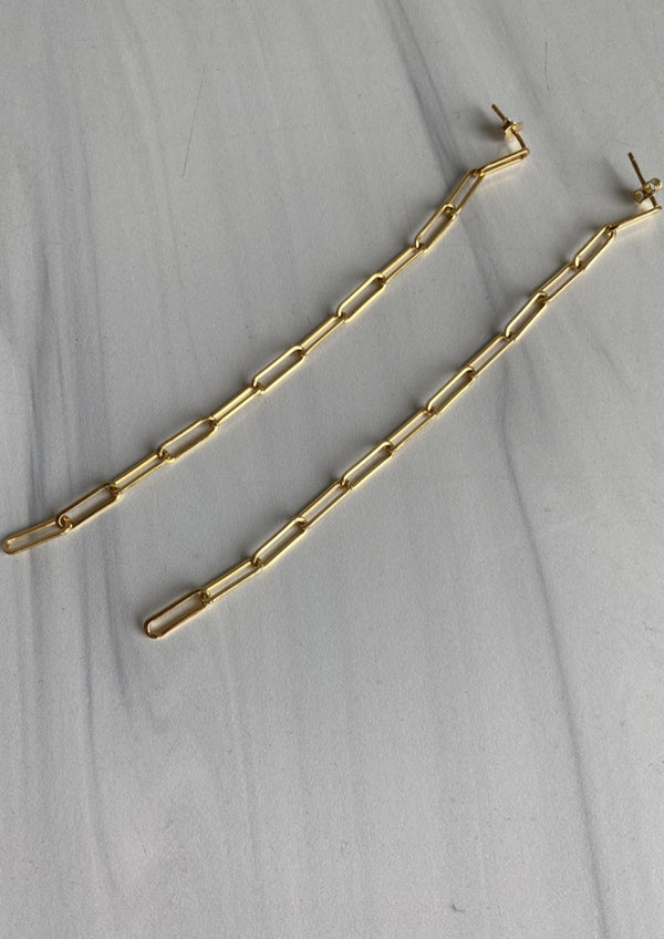 Sterling Silver 14K Gold Platted Long Oval Chain Earrings