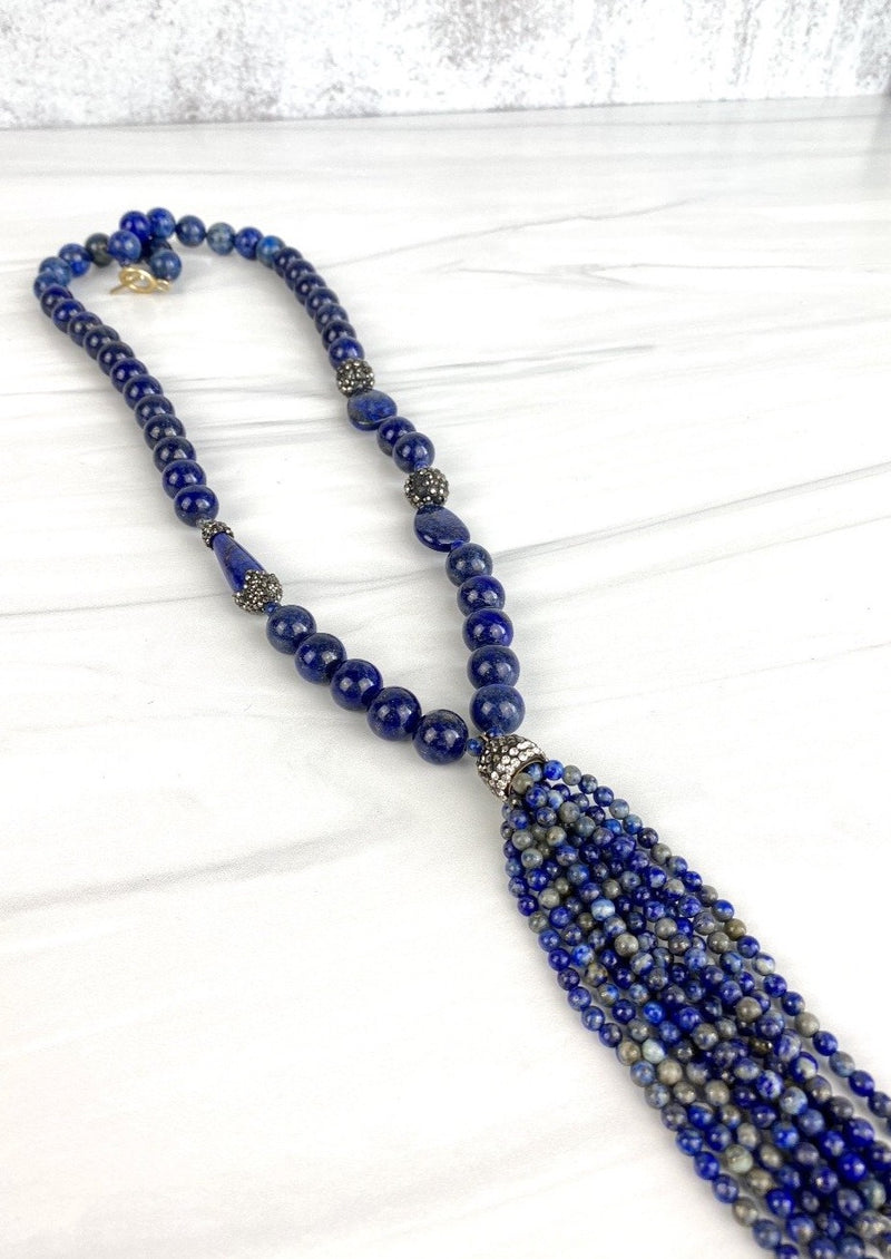 Joel Handmade Lapis Lazuli Necklace Long Tassel Statement Semi Precious, Gemstones