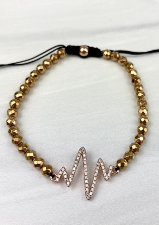 Joel handmade HeartBeat Macrame Adjustable Bracelet with Cubic Zirconia Gold, Stackable