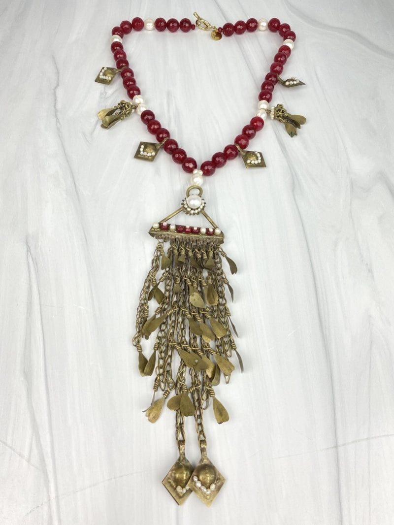 Joel Handmade Vintage Statement Necklace Red Agate Gemstone, Antique Pendant Greek Origin